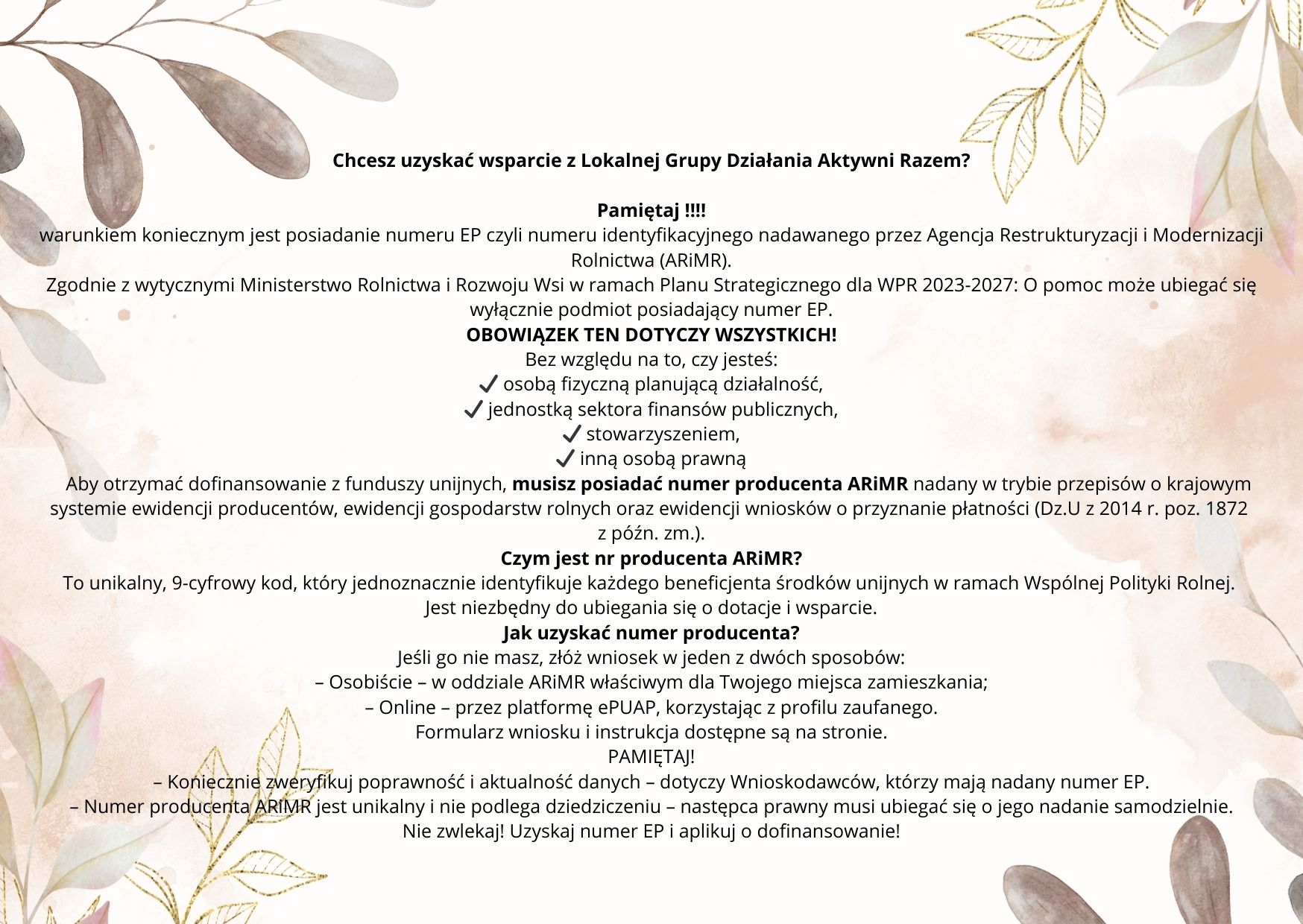WAŻNE INFORMACJE PRZED NABOREM